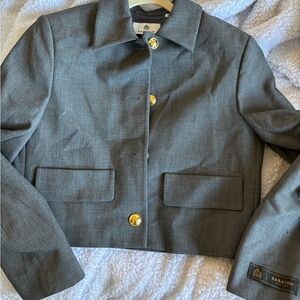 Babaton Cropped Gray Blazer with Gold Buttons